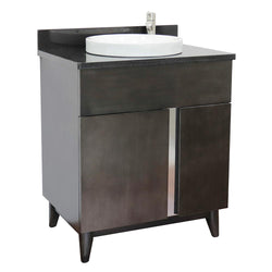 31" Single Vanity In Silvery Brown Finish Top With Black Galaxy And Round Sink - Luxe Bathroom Vanities