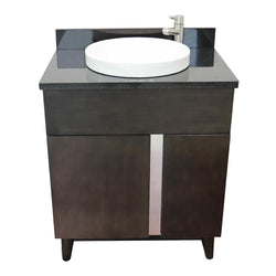 31" Single Vanity In Silvery Brown Finish Top With Black Galaxy And Round Sink - Luxe Bathroom Vanities