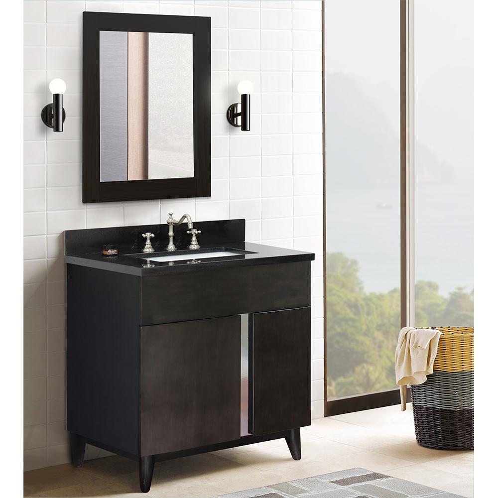 31" Single Vanity In Silvery Brown Finish Top With Black Galaxy And Rectangle Sink - Luxe Bathroom Vanities