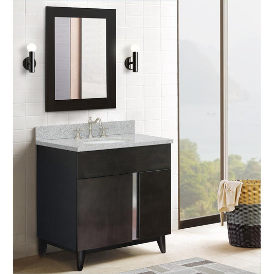 31" Single Vanity In Silvery Brown Finish Top With Gray Granite And Oval Sink - Luxe Bathroom Vanities