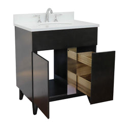31" Single Vanity In Silvery Brown Finish Top With White Quartz And Oval Sink - Luxe Bathroom Vanities