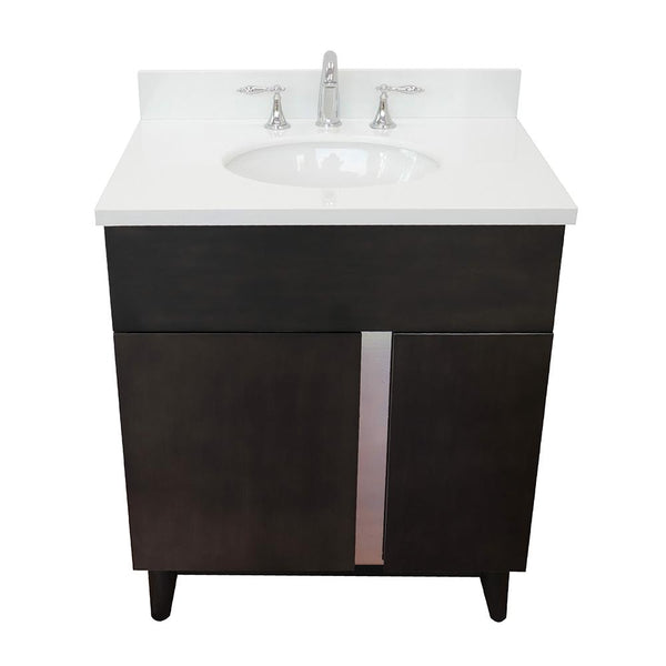 31" Single Vanity In Silvery Brown Finish Top With White Quartz And Oval Sink - Luxe Bathroom Vanities