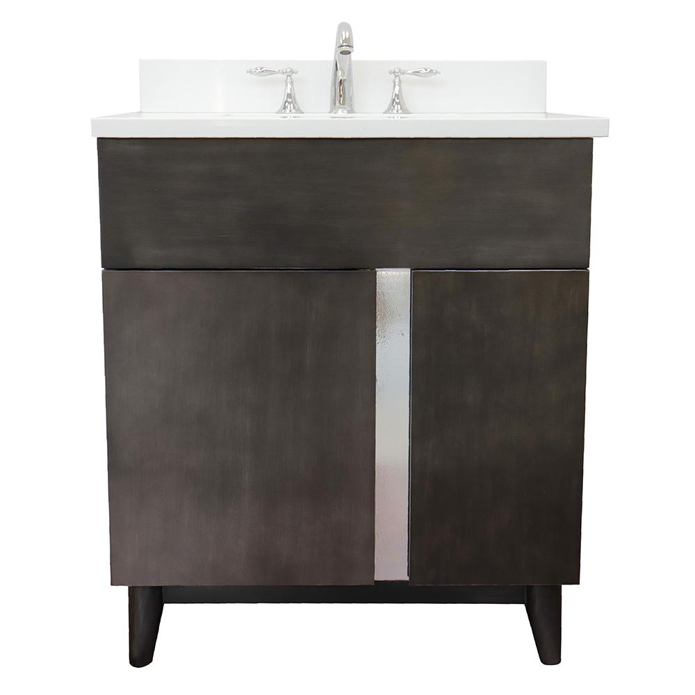 31" Single Vanity In Silvery Brown Finish Top With White Quartz And Rectangle Sink - Luxe Bathroom Vanities