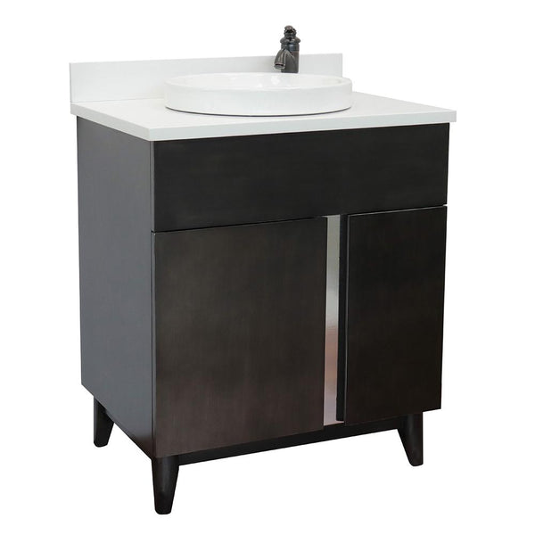 31" Single Vanity In Silvery Brown Finish Top With White Quartz And Round Sink - Luxe Bathroom Vanities