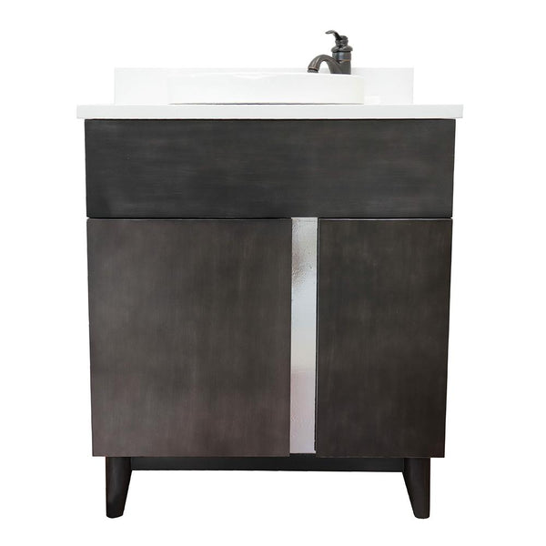 31" Single Vanity In Silvery Brown Finish Top With White Quartz And Round Sink - Luxe Bathroom Vanities