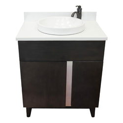 31" Single Vanity In Silvery Brown Finish Top With White Quartz And Round Sink - Luxe Bathroom Vanities