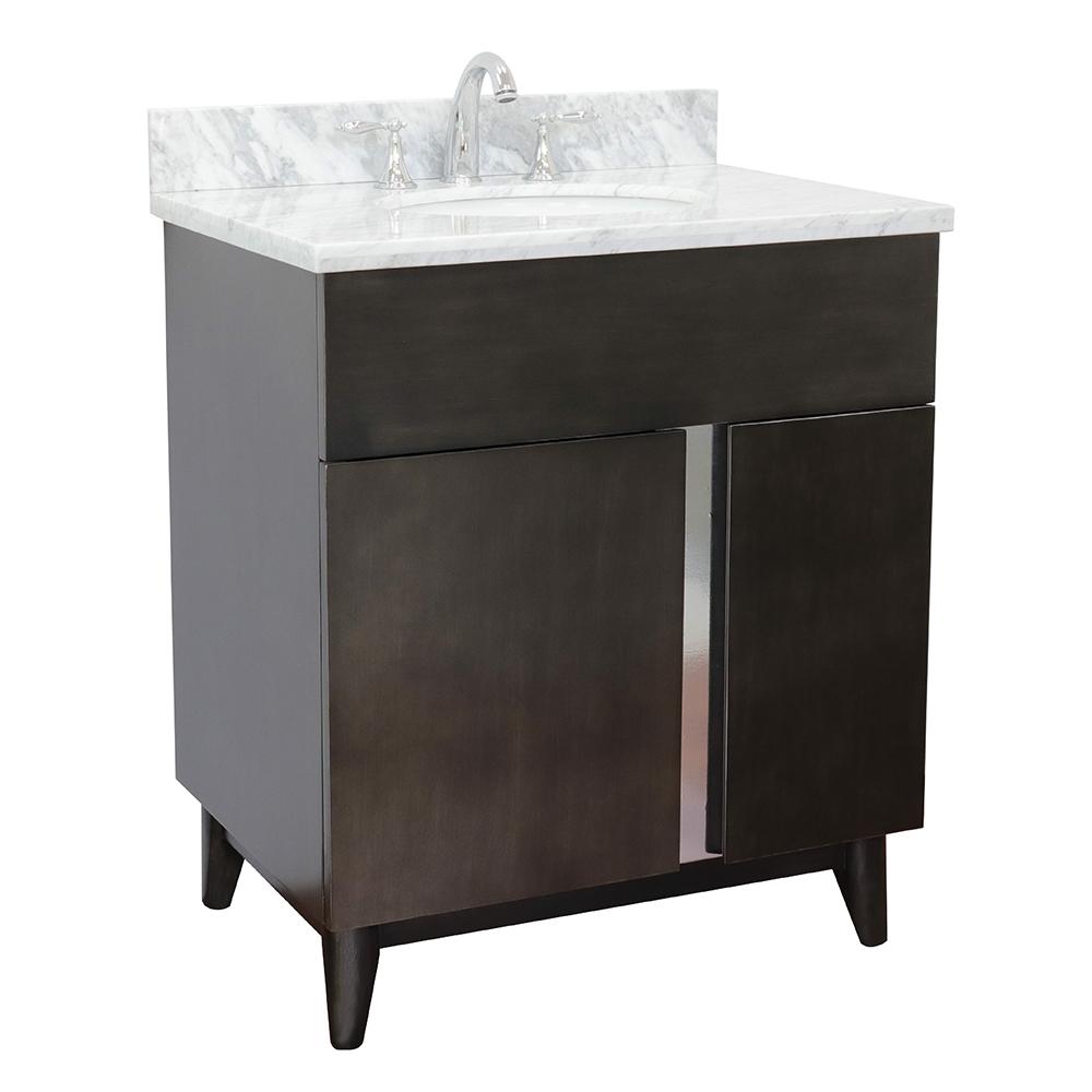 31" Single Vanity In Silvery Brown Finish Top With White Carrara And Oval Sink - Luxe Bathroom Vanities