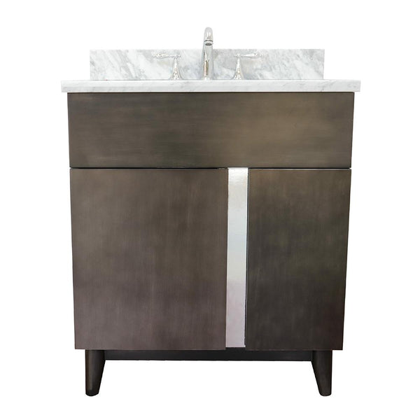 31" Single Vanity In Silvery Brown Finish Top With White Carrara And Oval Sink - Luxe Bathroom Vanities