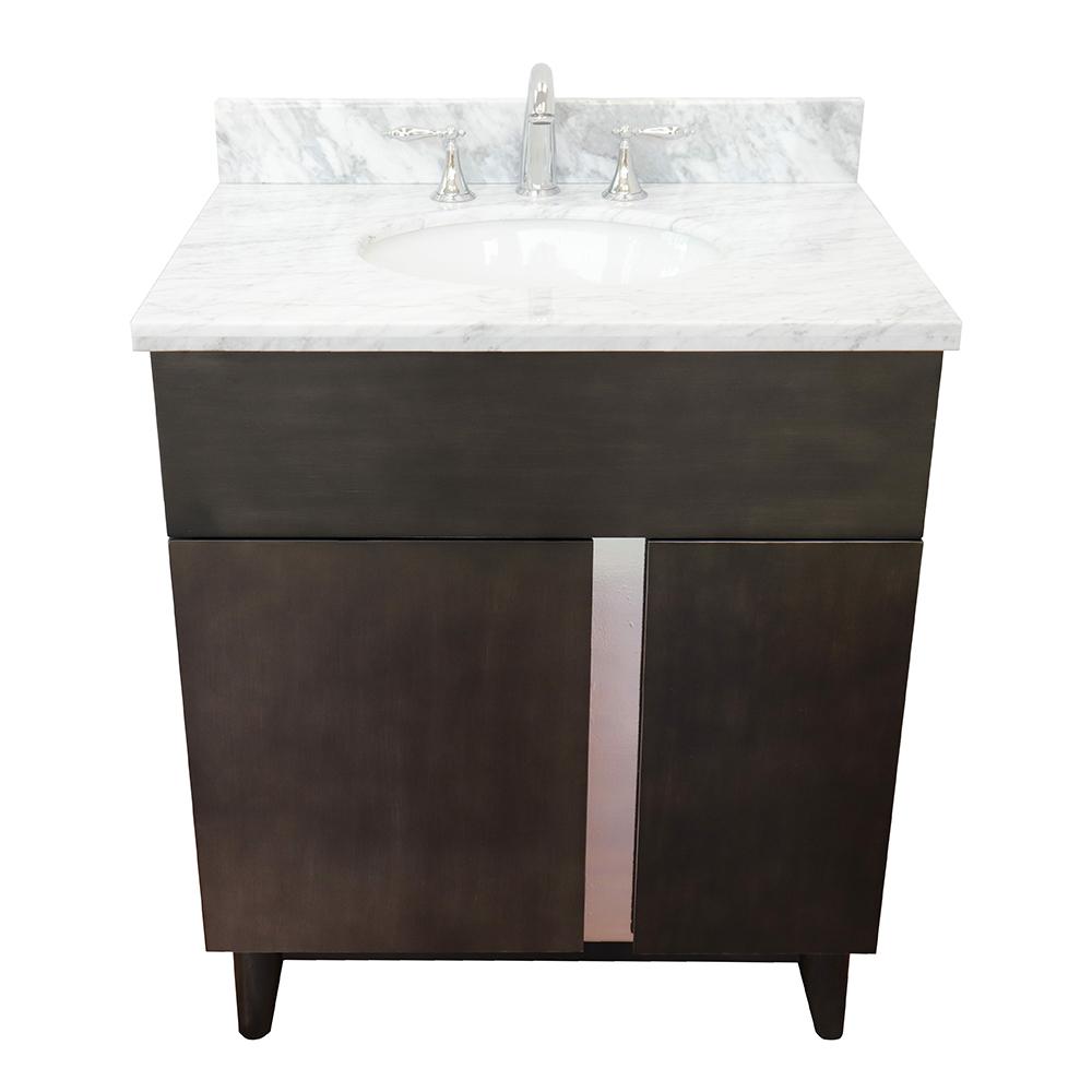 31" Single Vanity In Silvery Brown Finish Top With White Carrara And Oval Sink - Luxe Bathroom Vanities