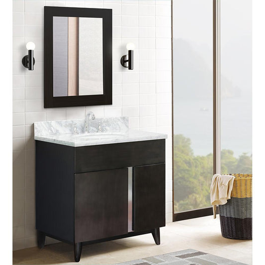 31" Single Vanity In Silvery Brown Finish Top With White Carrara And Oval Sink - Luxe Bathroom Vanities