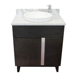31" Single Vanity In Silvery Brown Finish Top With White Carrara And Round Sink - Luxe Bathroom Vanities