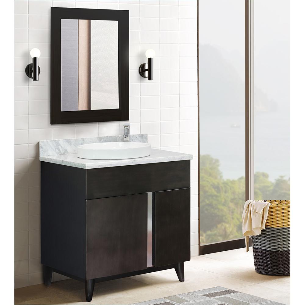 31" Single Vanity In Silvery Brown Finish Top With White Carrara And Round Sink - Luxe Bathroom Vanities