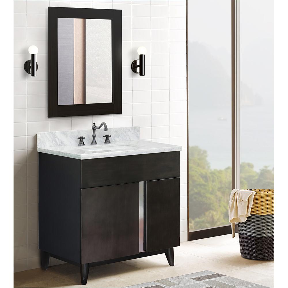 31" Single Vanity In Silvery Brown Finish Top With White Carrara And Rectangle Sink - Luxe Bathroom Vanities
