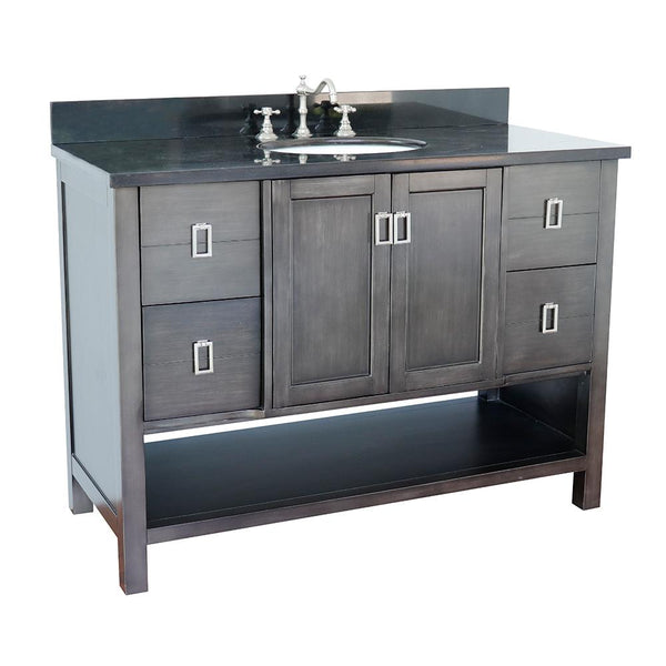 49" Single Vanity In Silvery Brown Finish Top With Black Galaxy And Oval Sink - Luxe Bathroom Vanities