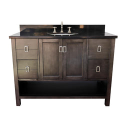 49" Single Vanity In Silvery Brown Finish Top With Black Galaxy And Oval Sink - Luxe Bathroom Vanities