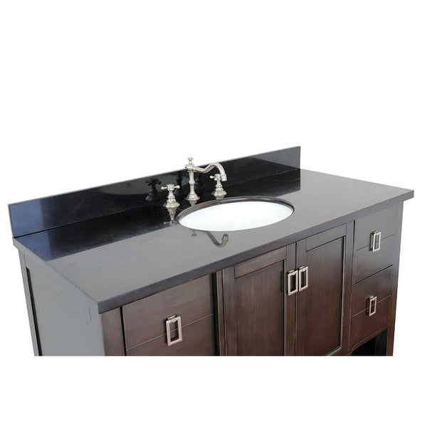 49" Single Vanity In Silvery Brown Finish Top With Black Galaxy And Oval Sink - Luxe Bathroom Vanities