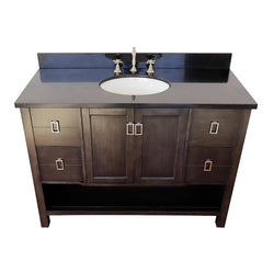 49" Single Vanity In Silvery Brown Finish Top With Black Galaxy And Oval Sink - Luxe Bathroom Vanities