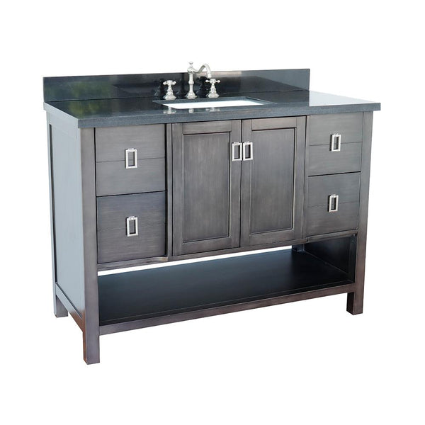 49" Single Vanity In Silvery Brown Finish Top With Black Galaxy And Rectangle Sink - Luxe Bathroom Vanities