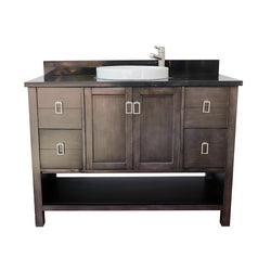 49" Single Vanity In Silvery Brown Finish Top With Black Galaxy And Round Sink - Luxe Bathroom Vanities