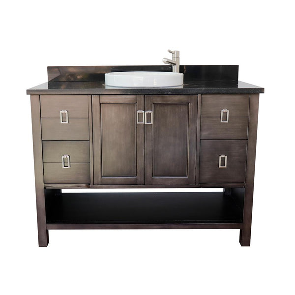 49" Single Vanity In Silvery Brown Finish Top With Black Galaxy And Round Sink - Luxe Bathroom Vanities