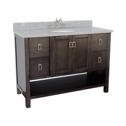 49" Single Vanity In Silvery Brown Finish Top With Gray Granite And Oval Sink - Luxe Bathroom Vanities