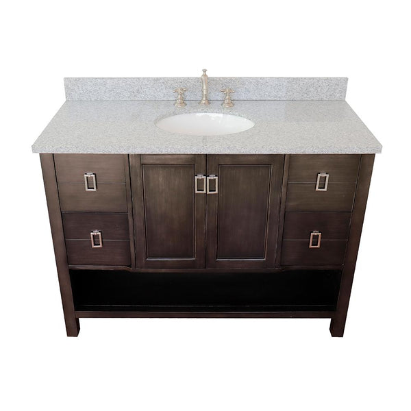49" Single Vanity In Silvery Brown Finish Top With Gray Granite And Oval Sink - Luxe Bathroom Vanities