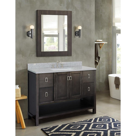 49" Single Vanity In Silvery Brown Finish Top With Gray Granite And Rectangle Sink - Luxe Bathroom Vanities