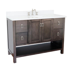 49" Single Vanity In Silvery Brown Finish Top With White Quartz And Oval Sink - Luxe Bathroom Vanities