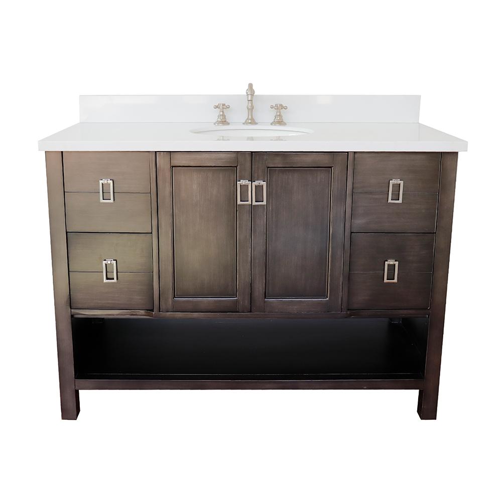 49" Single Vanity In Silvery Brown Finish Top With White Quartz And Oval Sink - Luxe Bathroom Vanities