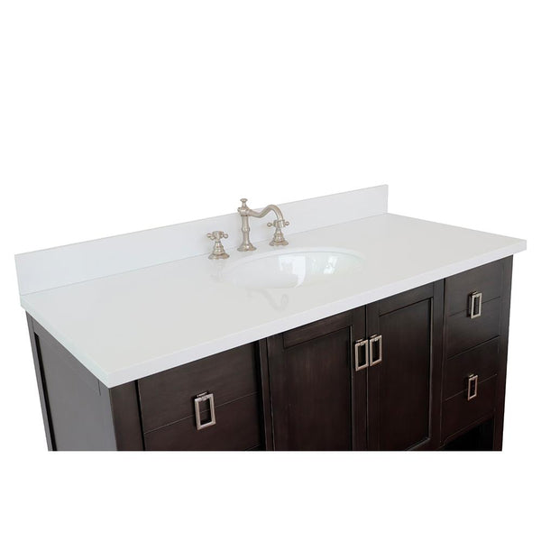 49" Single Vanity In Silvery Brown Finish Top With White Quartz And Oval Sink - Luxe Bathroom Vanities