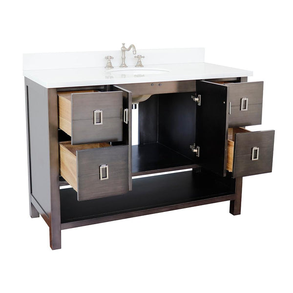 49" Single Vanity In Silvery Brown Finish Top With White Quartz And Oval Sink - Luxe Bathroom Vanities