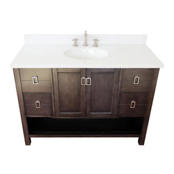 49" Single Vanity In Silvery Brown Finish Top With White Quartz And Oval Sink - Luxe Bathroom Vanities