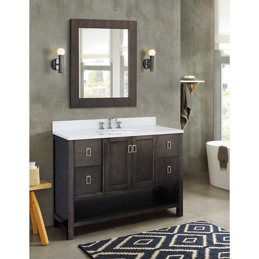 49" Single Vanity In Silvery Brown Finish Top With White Quartz And Oval Sink - Luxe Bathroom Vanities
