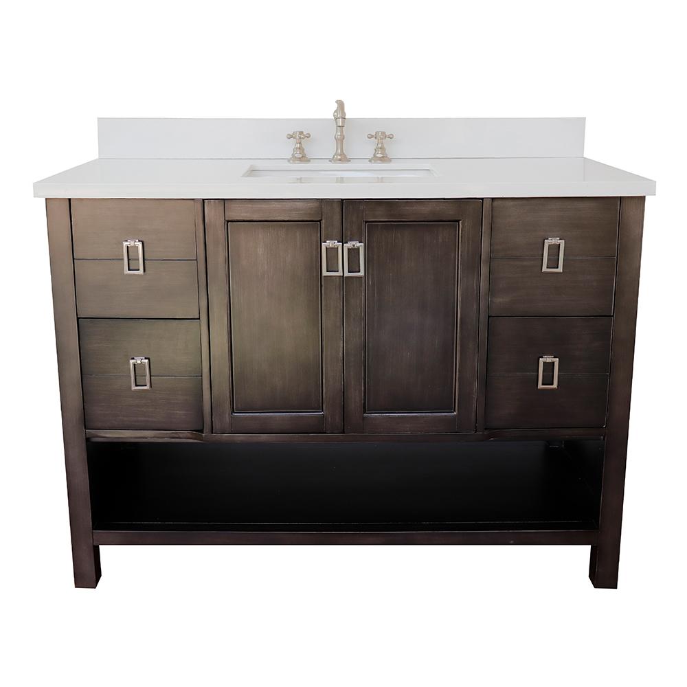 49" Single Vanity In Silvery Brown Finish Top With White Quartz And Rectangle Sink - Luxe Bathroom Vanities