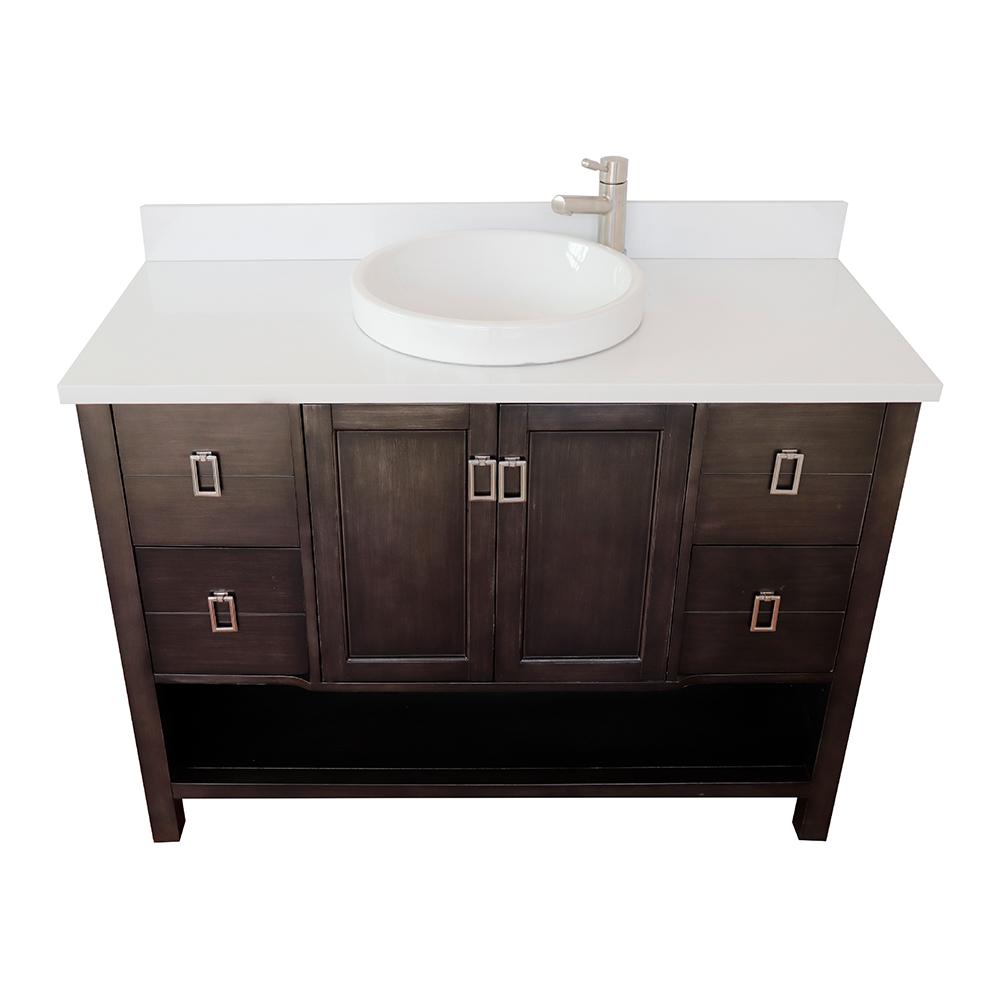 49" Single Vanity In Silvery Brown Finish Top With White Quartz And Round Sink - Luxe Bathroom Vanities