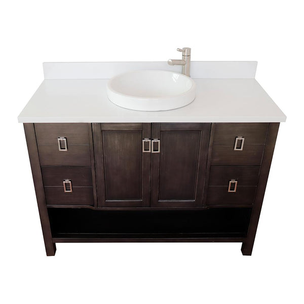 49" Single Vanity In White Finish Top With White Quartz And Round Sink - Luxe Bathroom Vanities