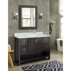 49" Single Vanity In Silvery Brown Finish Top With White Quartz And Round Sink - Luxe Bathroom Vanities