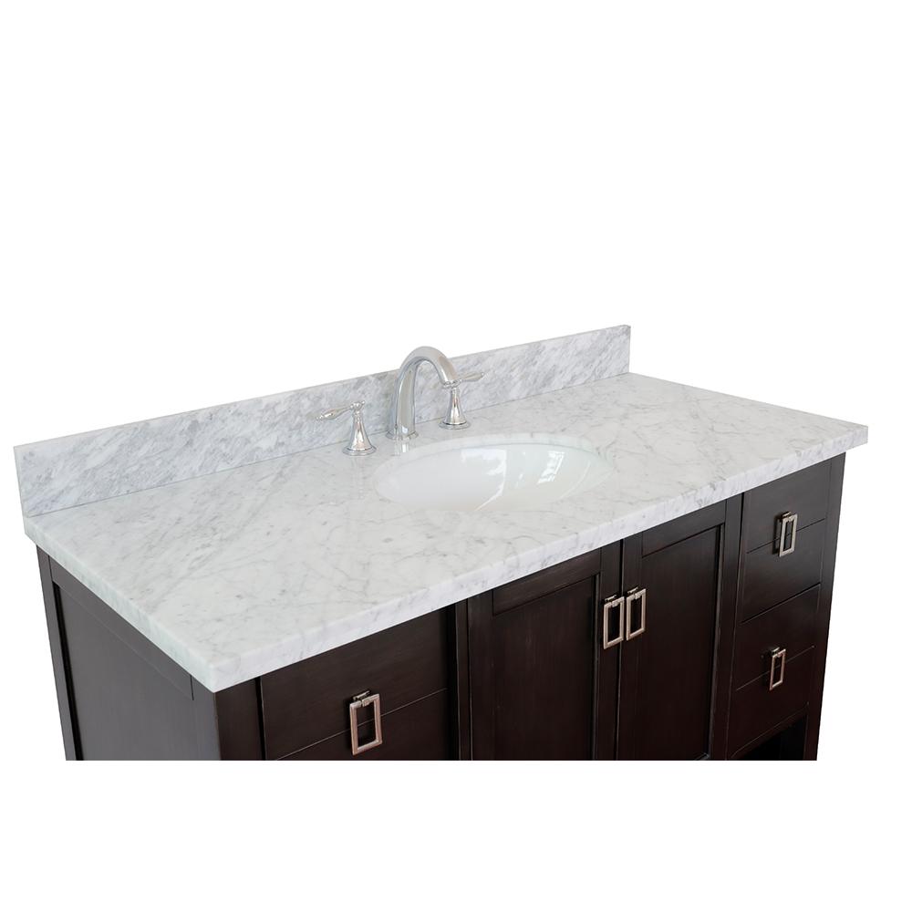 49" Single Vanity In Silvery Brown Finish Top With White Carrara And Oval Sink - Luxe Bathroom Vanities