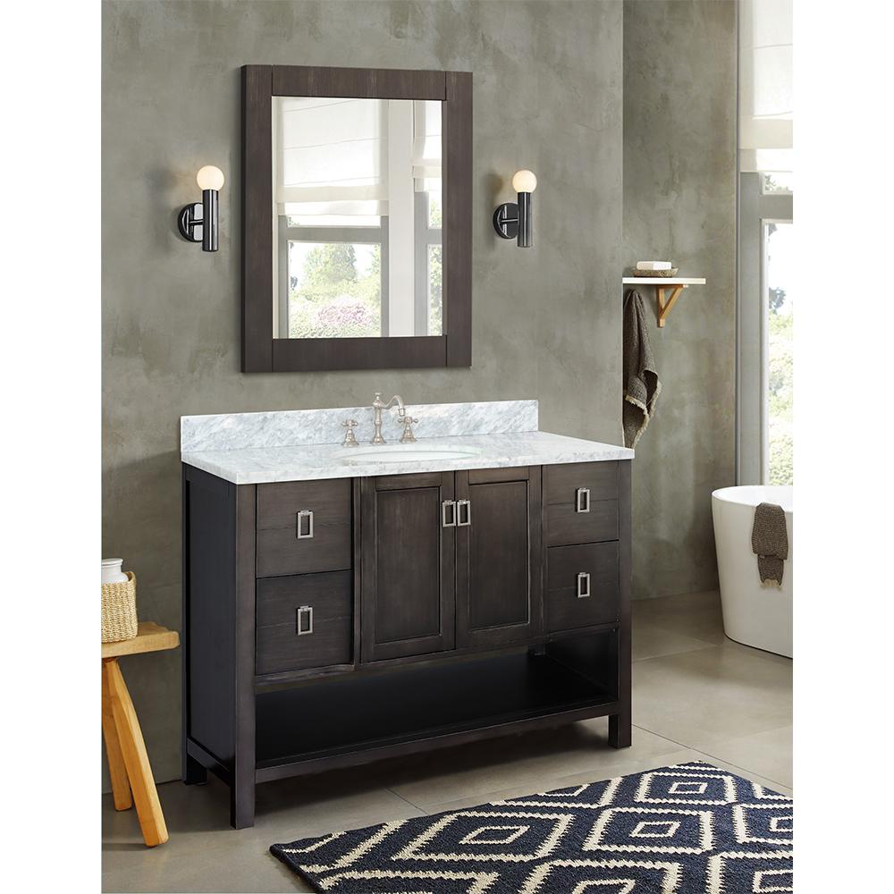 49" Single Vanity In Silvery Brown Finish Top With White Carrara And Oval Sink - Luxe Bathroom Vanities