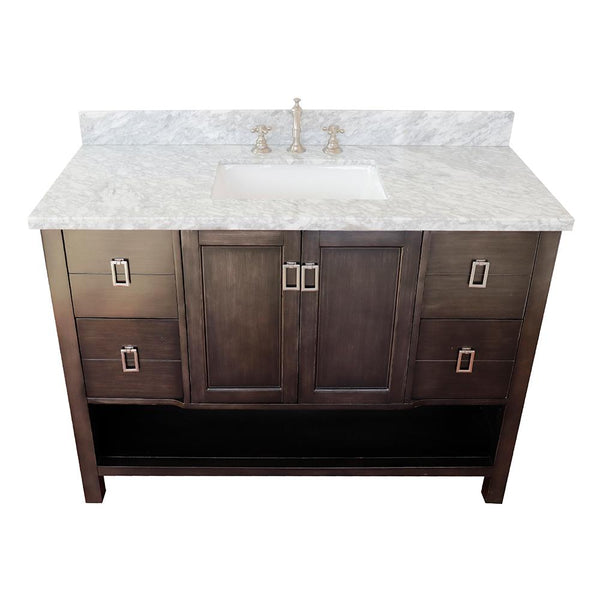 49" Single Vanity In Silvery Brown Finish Top With White Carrara And Rectangle Sink - Luxe Bathroom Vanities