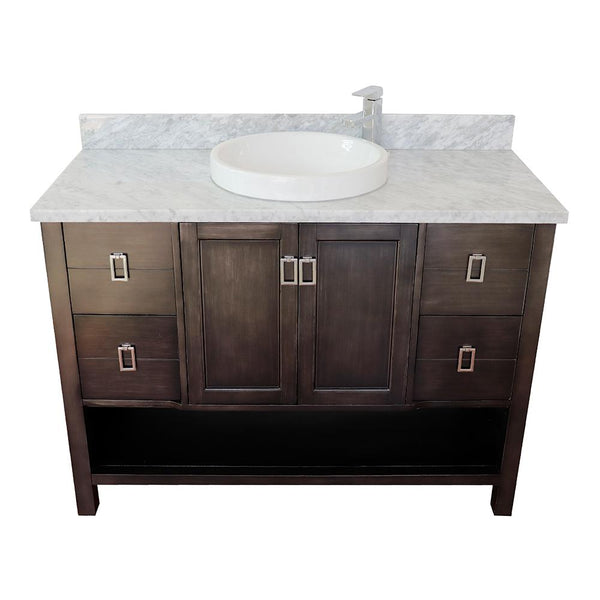 49" Single Vanity In Silvery Brown Finish Top With White Carrara And Round Sink - Luxe Bathroom Vanities
