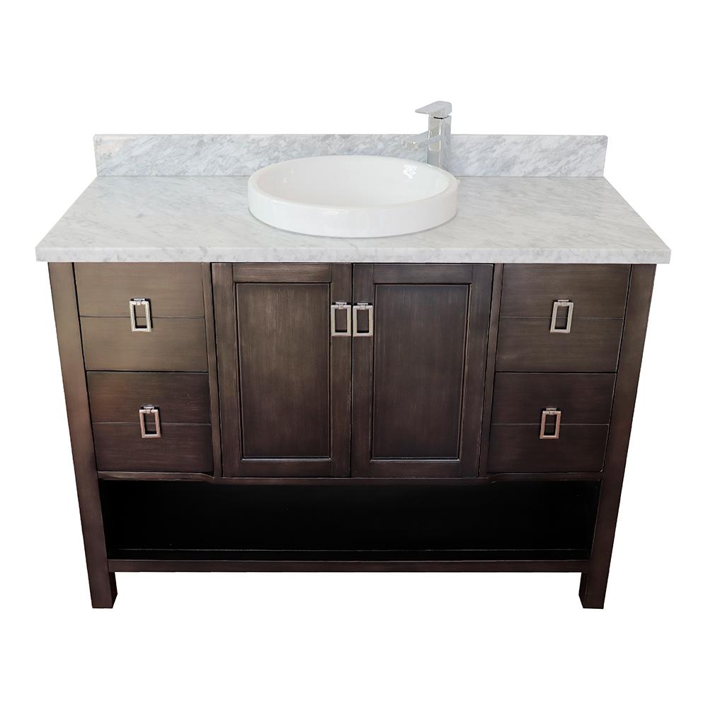 49" Single Vanity In White Finish Top With White Carrara And Round Sink - Luxe Bathroom Vanities