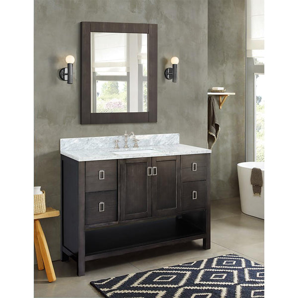 49" Single Vanity In Silvery Brown Finish Top With White Carrara And Rectangle Sink - Luxe Bathroom Vanities