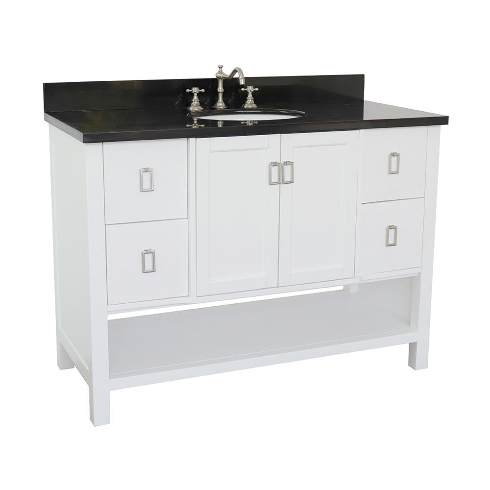 49" Single Vanity In White Finish Top With Black Galaxy And Oval Sink - Luxe Bathroom Vanities