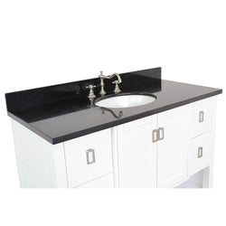 49" Single Vanity In White Finish Top With Black Galaxy And Oval Sink - Luxe Bathroom Vanities