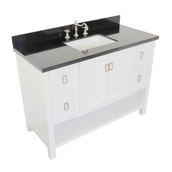 49" Single Vanity In White Finish Top With Black Galaxy And Rectangle Sink - Luxe Bathroom Vanities