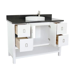 49" Single Vanity In White Finish Top With Black Galaxy And Round Sink - Luxe Bathroom Vanities