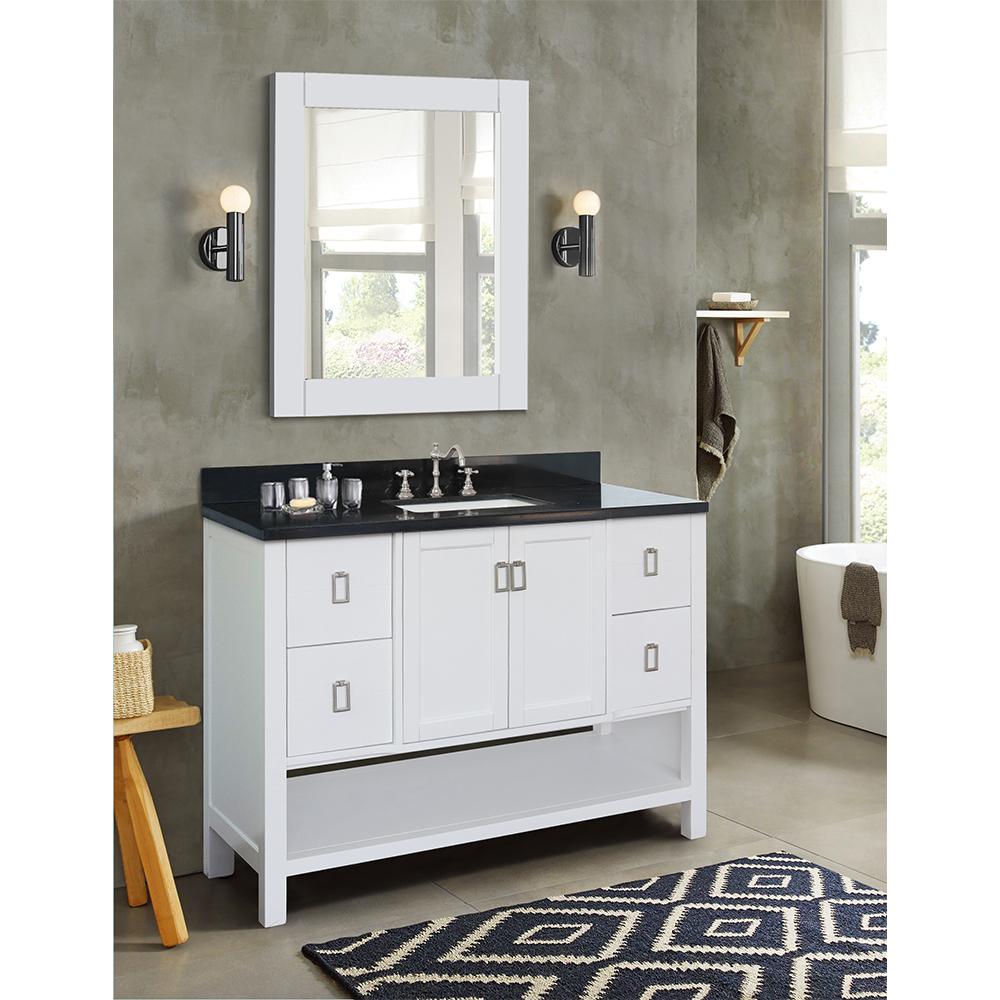 49" Single Vanity In White Finish Top With Black Galaxy And Rectangle Sink - Luxe Bathroom Vanities