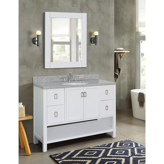 49" Single Vanity In White Finish Top With Gray Granite And Oval Sink - Luxe Bathroom Vanities