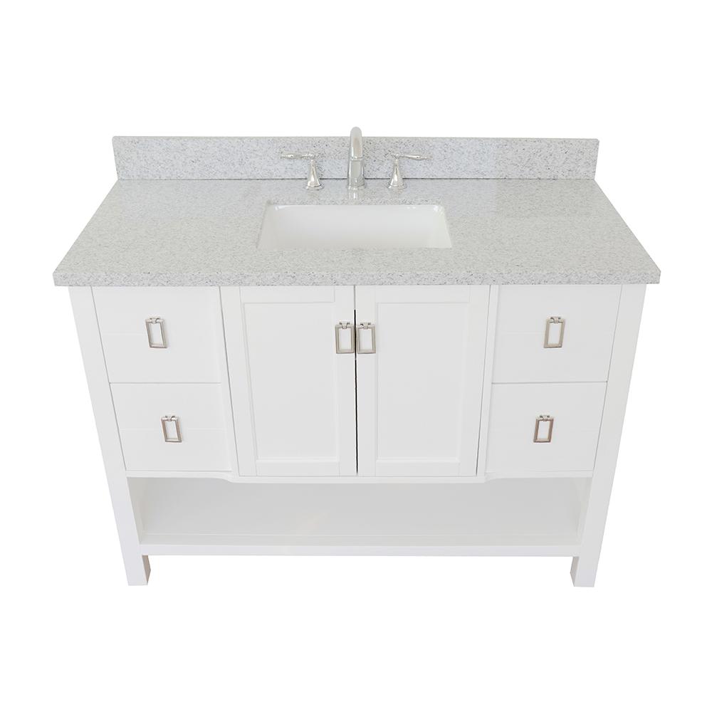 49" Single Vanity In White Finish Top With Gray Granite And Rectangle Sink - Luxe Bathroom Vanities
